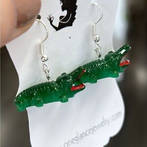 Green Alligator Earrings
